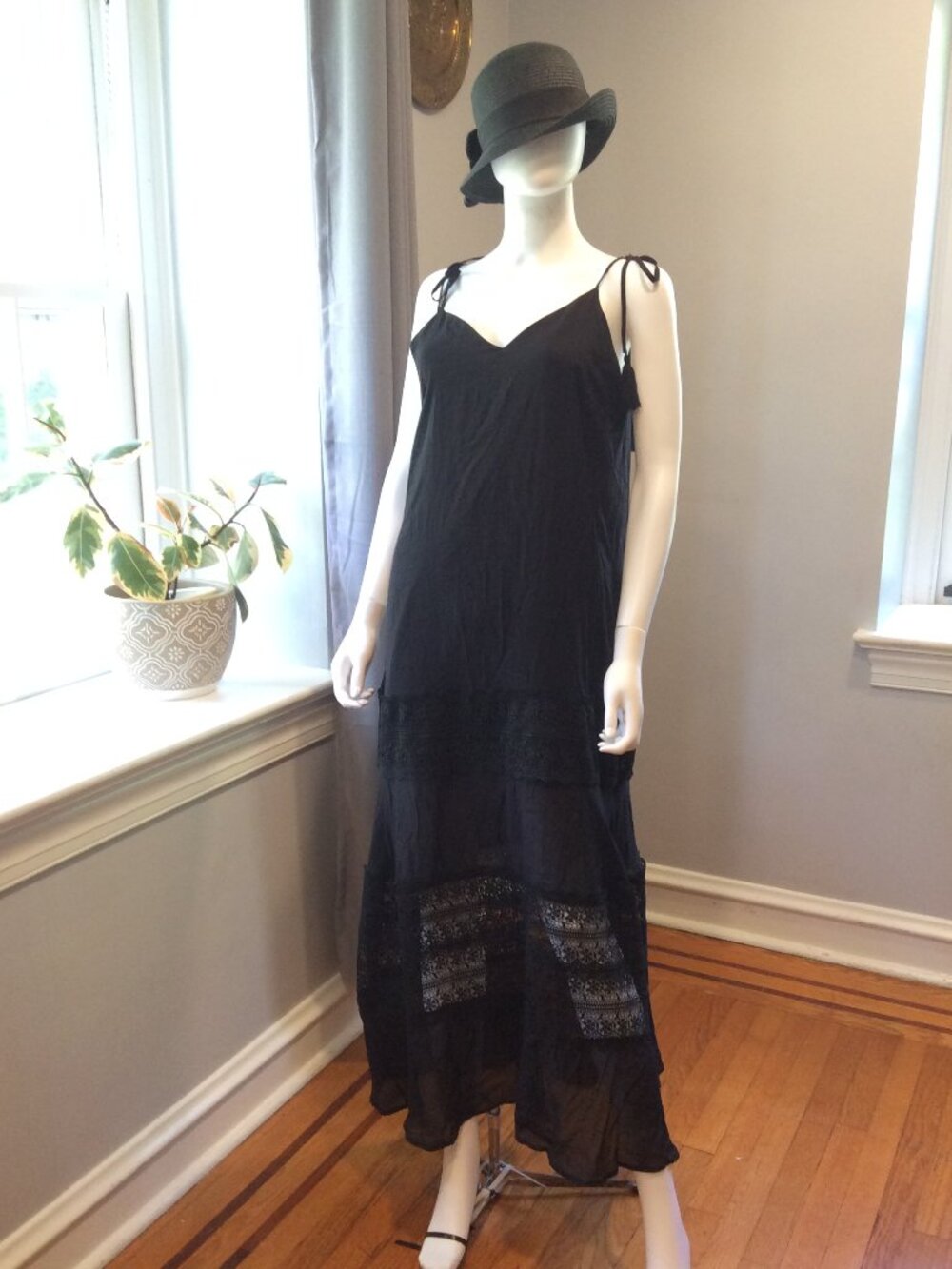 Black Layered Maxi Dress Sheer Boho Slip Dress Elegant Resort Style